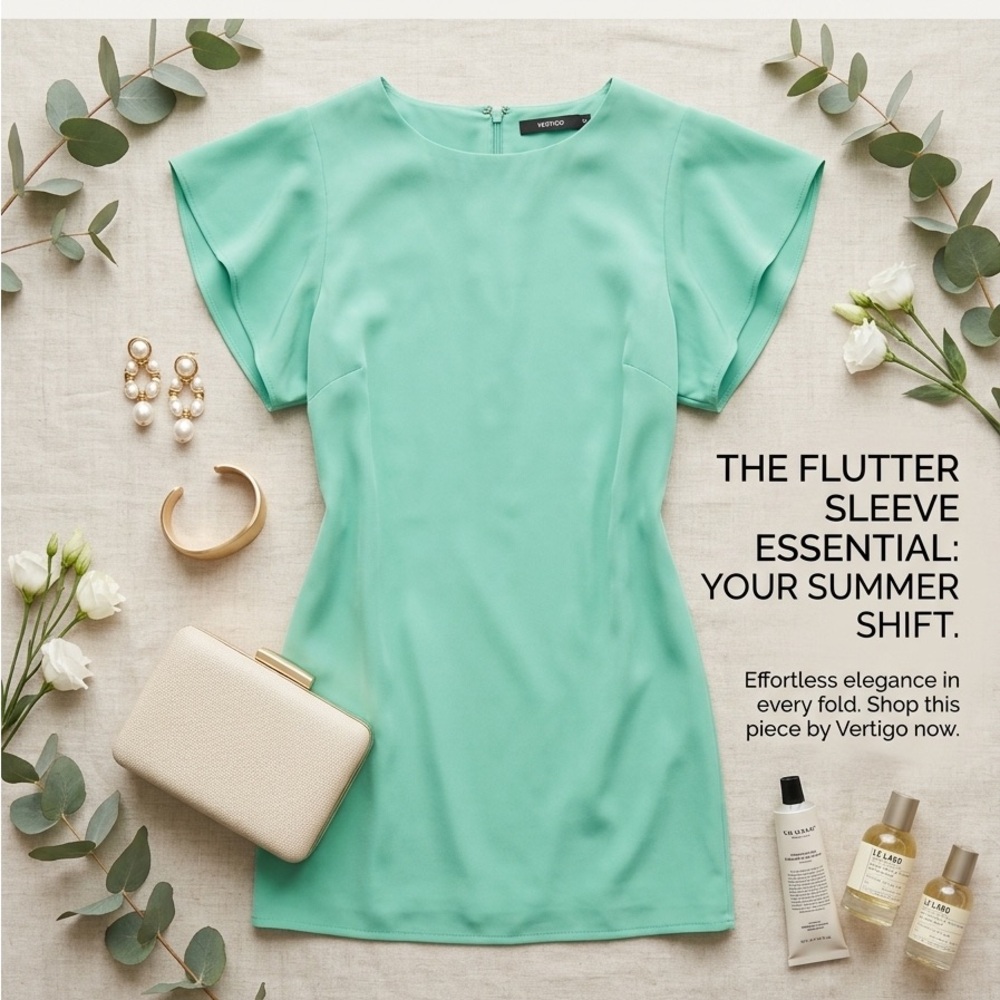 Vertigo Flutter Sleeve Shift dress in Mint Green 👗